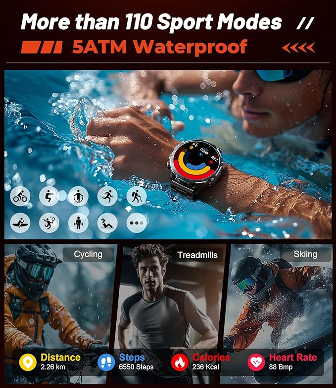 LIGE Smart Watches for Men(Answer/Make Calls) with LED Flashlight, 1.85" HD Screen Outdoor Sports Smartwatch,800mAh Battery,Sleep Monitor Fitness Tracker for Android iOS,Silicone