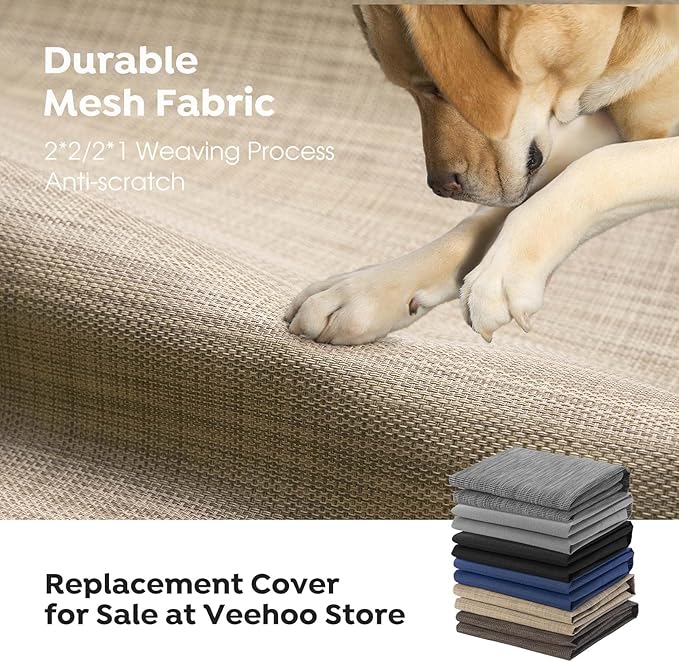 Veehoo Outdoor Elevated Dog Bed Large Sized Dogs, Extra Large Cooling Raised Dog Cots Beds Training Platform Off Ground Hammock with Breathable Mesh, No-Slip Feet, 45"x33", Beige Coffee