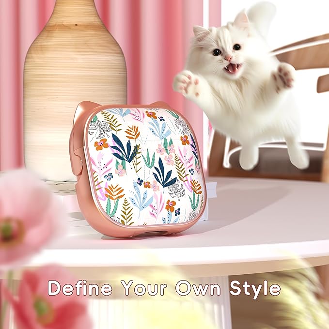 for AirPods 4 Case with Cleaning Kit, Cute Cat Ear Print Design & Cute Buckle, Inverted Phone Holder Design, Top Safe Lock Buckle Design, for Girls AirPods 4 case 2024, Rose Gold Leaves