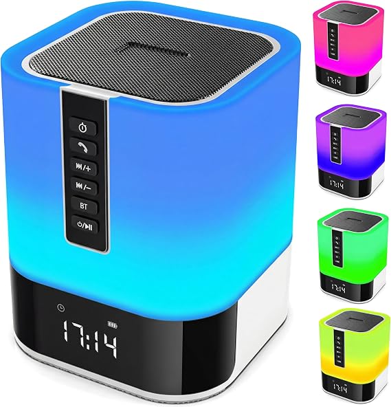 Night Light Bluetooth Speaker with Alarm Clock, Touch Control Bedside Lamp