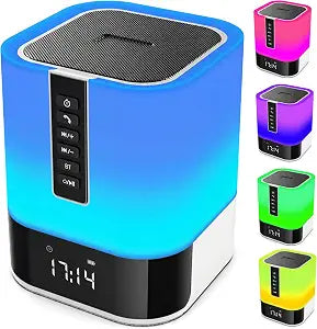 Night Light Bluetooth Speaker with Alarm Clock, Touch Control Bedside Lamp