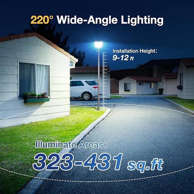 Solar Lights Outdoor Waterproof–6500K LED Street Lights with Motion Sensor & Remote, Dusk to Dawn Flood Lights, Wide Angle Illumination Solar Parking Lot Lights for Yard, Patio, Garage (2 Pack)