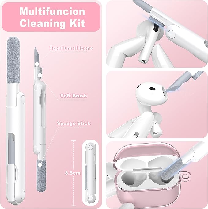 for AirPods 4th Generation Case Cover 2024, Military-Grade Shockproof, Soft TPU Highly Transparent Anti-Yellowing for AirPods 4 Case with Cleaning Kit & Cute Round Buckle, Clear Pink