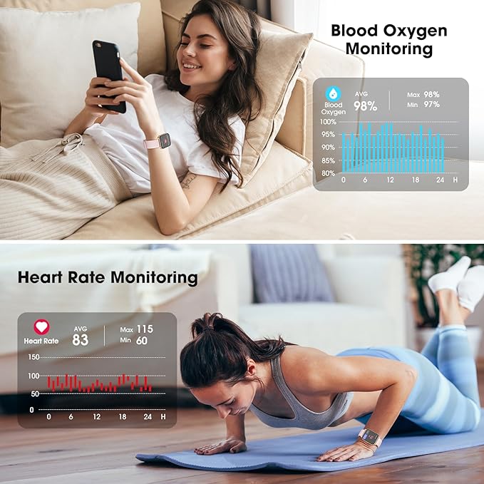 Fitness Tracker, Fitness Watch with Blood Oxygen, Heart Rate Monitor, Steps Calories Counter, Sleep Monitor, Pedometer IP68 Waterproof, Smart Watch for Android iPhones