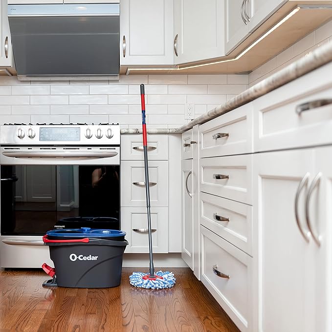 O-Cedar RinseClean Spin Mop & Bucket System + 2 Extra Mop Heads| Clean with Clean Water | Removes 99% of Bacteria