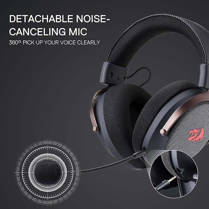 Redragon H858 3-Mode Wireless Gaming Headset, 7.1 Surround Sound, 53 mm Drivers, Memory Foam Ear Pads, Detachable Noise-canceling Microphone, Over-Ear Headphones Works for Phone, PC/PS5/NS, Black