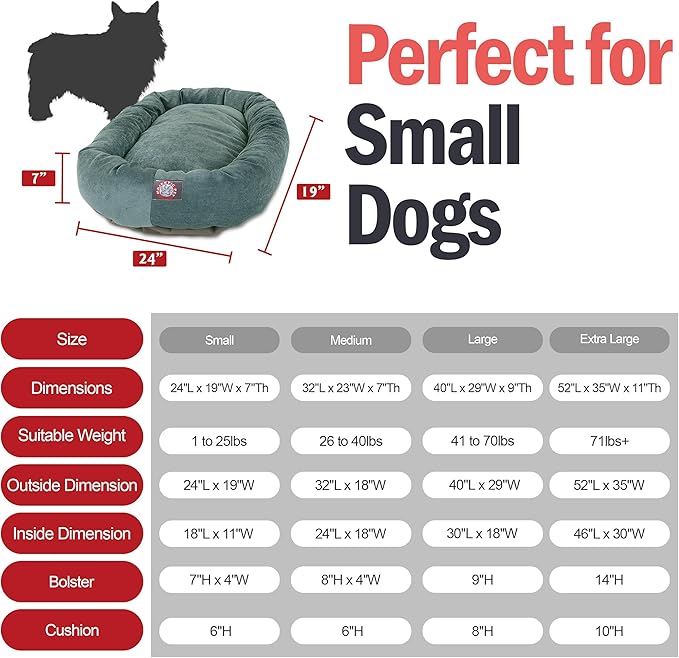 Majestic Pet 24 Inch Micro Velvet Calming Dog Bed Washable – Cozy Soft Round Dog Bed with Spine for Head Support - Fluffy Donut Puppy Mat 24x19x7 (inch) Small – Azure (2025)