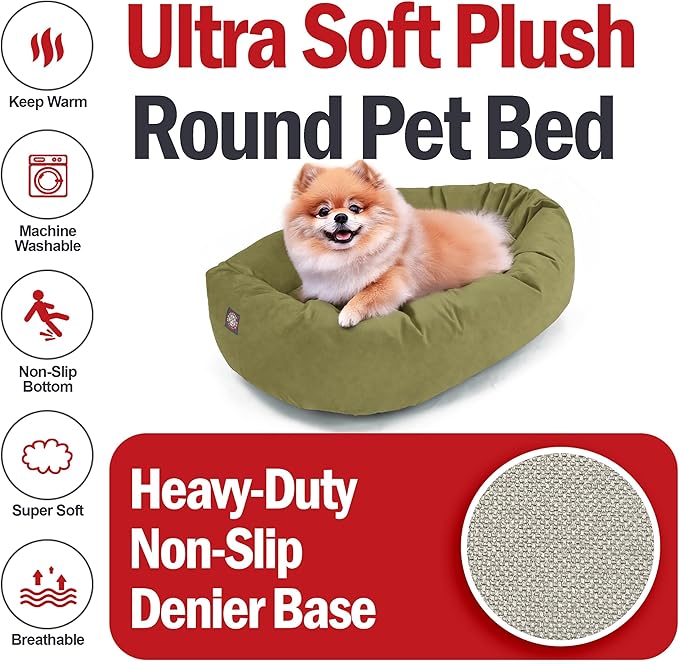 Majestic Pet 24 Inch Suede Calming Dog Bed Washable 24x19x7 (Inch) – Cozy Soft Round Donut Dog Bed with Spine Support for Dogs to Rest Their Head - Pet Bed Small – Sage (2025)