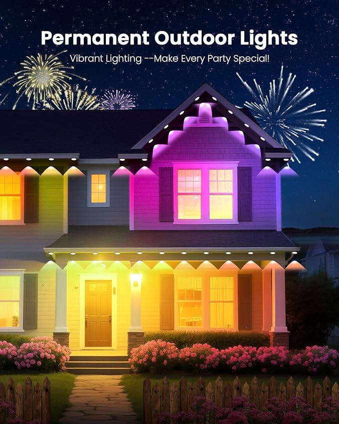KISUFU 100FT Permanent Outdoor Lights for House, 24V RGB+IC Smart Outside Lights with 221 Modes, App & Remote Control, IP68 Waterproof, Year-Round Roof & Eaves Lighting for Christmas, Holidays (100FT)