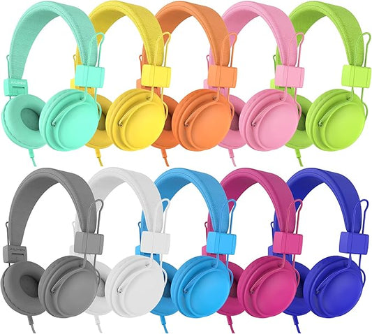 AILIHEN Classroom Headphones Kids 20-Pack for School Student K-12, On-Ear Premium Bulk Wired Headset with Mic, 85dB Volume Limited & SharePort, 3.5mm Jack for Chromebook, Computer, Laptop (Multicolor)