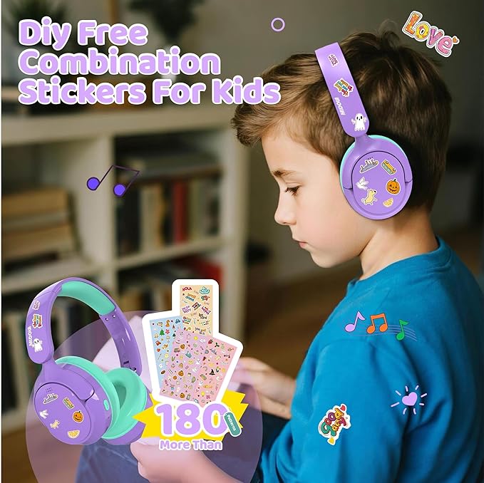 MIDOLA Active Noise Cancelling Kids Headphones Bluetooth 5.4 Wireless Volume Limited 85/94dB,Type C Fast Charging,Over Ear Foldable with Mic Aux Cord for Toddler Child Pad Tablet Purple