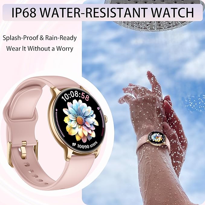 Smart Watch for Women Ultra Slim,1.32" AMOLED Fitness Tracker with Heart Rate, Blood Oxygen, Sleep Monitor, Pedometer, Bluetooth Call, IP68 Waterproof, iPhone & Android - Pink