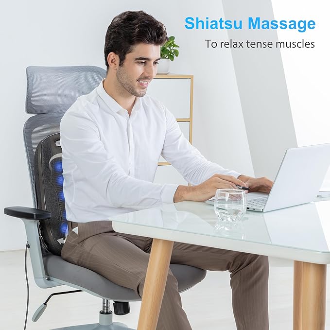 CooCoCo Back Massager for Chair,Shiatsu Back Massage Chair Pad, Deep Tissue 4D Kneading Massage Pillow for Lower Back,Full Body Relaxation, Birthday Christmas Gifts for Mom Dad Women Men Her