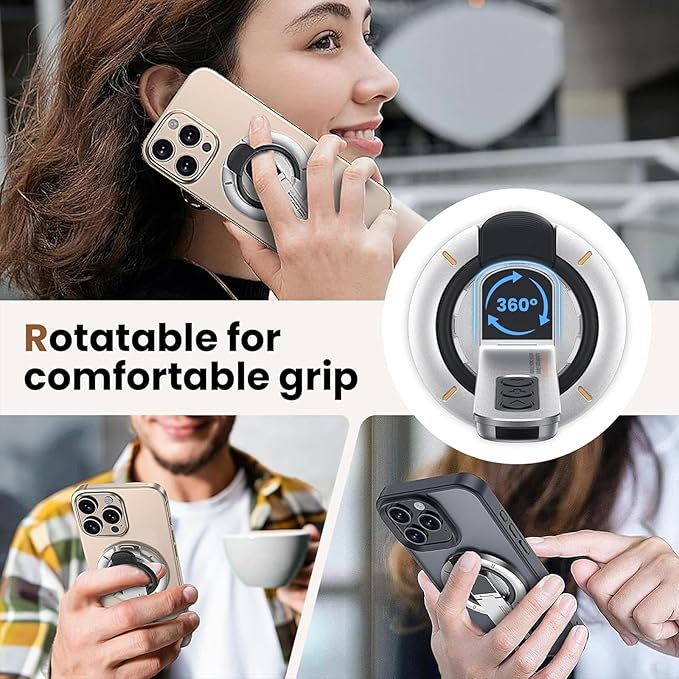 Magnetic Phone Grip Removable,Double-Sided Magnet iPhone Holder,Adjustable 360° Rotation Phone Kickstand Innovative Pressure-Relief Cellphone Stand with Ring Compatible for All Phones