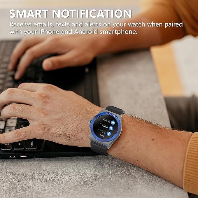 Smart Watches for Men, 1.32" HD Round Touchscreen Smartwatch, Heart Rate/SpO2/Sleep Monitor, Call Notification, 100+ Sports Modes, IP68 Waterproof Fitness Watch for iPhone Android Compatible (Blue)
