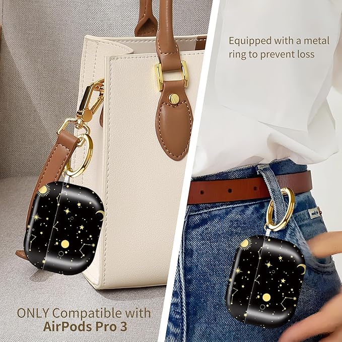 AirPod Pro 3 (2025) Case Cover for Women, Cute Shockproof TPU Protective Case with Gold Round Buckle, Anti-Drop Design Boho Sun