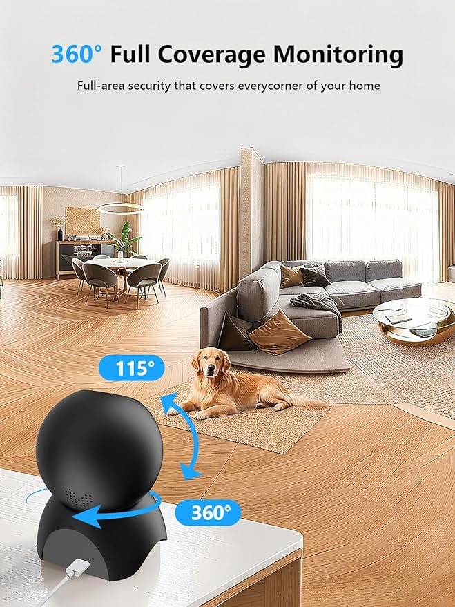 2K Indoor Security Camera, 2.4GHz & 5GHz WiFi Pet Camera Indoor with Phone App, 360° Pan-Tilt Cameras for Home Security, 2-Way Audio, Cloud/SD Card Storage, Motion Detection, 2 Pack