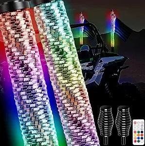 AUDEXEN New Upgraded 3FT RGB Whip Lights with Anti-Fracture Spring Base, Spiral Led Whip Light with App and Remote Control for Jeep UTV ATV Off-Road RZR Polaris Truck Car 4X4 Sand Buggy Dune (2 Pack)