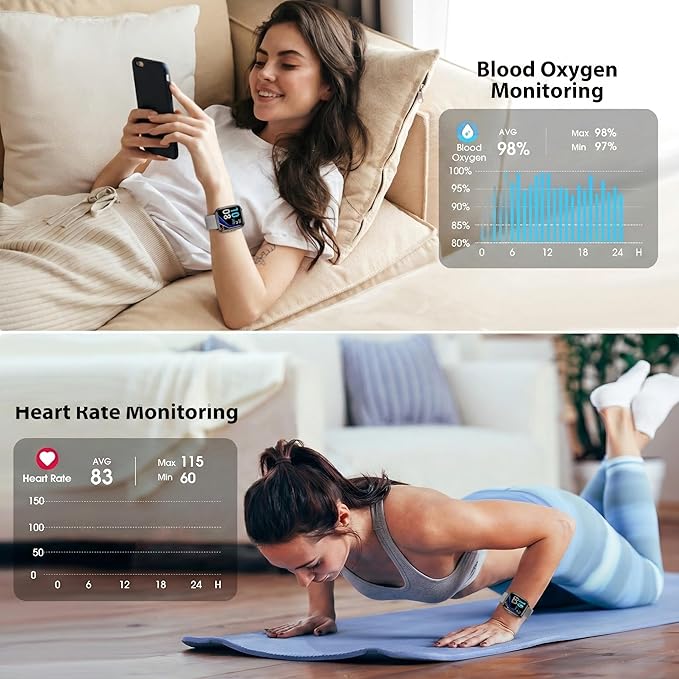 Fitness Tracker, Fitness Watch with Blood Oxygen, Heart Rate Monitor, Steps Calories Counter, Sleep Monitor, Pedometer IP68 Waterproof, Smart Watch for Android iPhones