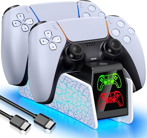 P5 Controller Charging Station, 7 Lighting Modes P5 Charging Dock Compatible with P5 DualSense & Edge Controllers, P5 Accessories Charging Dock Stand with LED Indicators & Cable PlayStation 3 Chargers
