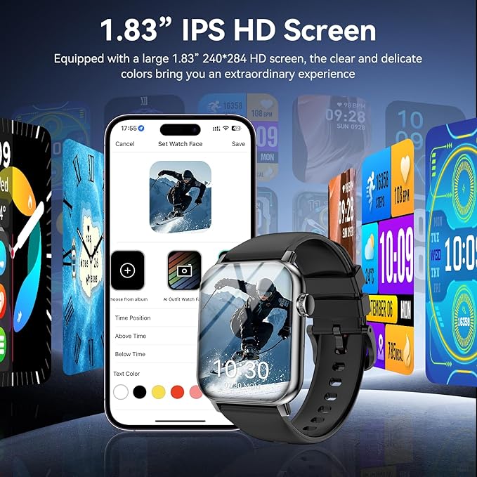 Smart Watches for Men Women, 1.83" HD Touchscreen with Bluetooth Calling, IP68 Waterproof Fitness Tracker, 120+ Sport Modes, 24/7 Heart Rate & Sleep Monitor, Compatible with iPhone Android (Black)