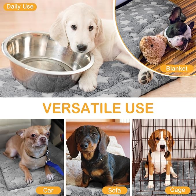VitalCozy 4 Pcs Winter Dog Crate Pads, Ultra Soft Warm Washable Dog Cat Bed Mat for Pet Crate Comfortable Replaceable Reversible Kennel Pad for Small, Medium, Large Dogs(24 x 36 x 1.6 Inch,Gray)