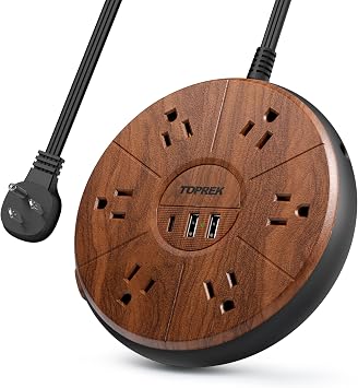 Power Strip with USB - 6 Outlets, 1 USB-C (20W PD), 2 USB-A - Wood Finish Power Strip Surge Protector, 6.5 ft Flat Extension Cord for Home Office, Dorm Desk