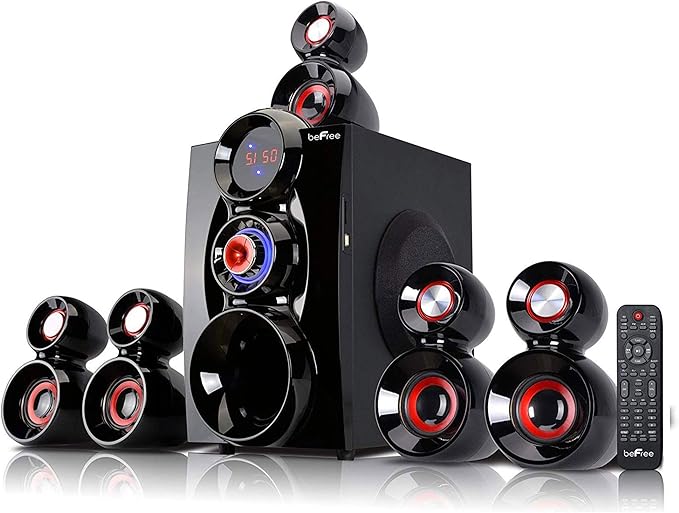 beFree Sound 5.1 Channel Bluetooth Surround Sound Speaker System- Red
