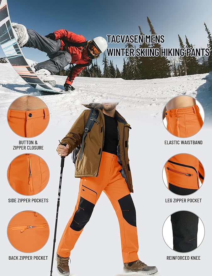 TACVASEN Men's Snow Ski Pants Fleece Lined Winter Pants for Men Water Resistant Thermal Snowboard Hiking Hunting Work