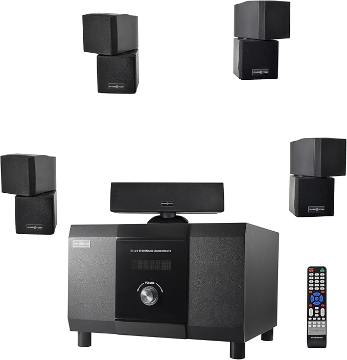 5.1 Channel Home Theater System with 10" Subwoofer, Bluetooth,5 Speakers, Remote, Radio, RCA- Perfect for Movies, Music, Karaoke