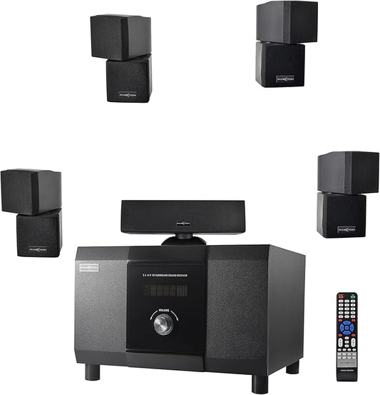 5.1 Channel Home Theater System with 10" Subwoofer, Bluetooth,5 Speakers, Remote, Radio, RCA- Perfect for Movies, Music, Karaoke