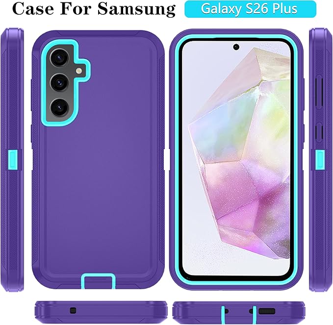 ONOLA Compatible with Samsung Galaxy S26+ / S26 Plus Case with HD Screen Protector [Not fit S26 / S26 Ultra], 3 in 1 Heavy Duty Phone Case for Galaxy S26 Plus 6.7",PurpleSkyBlue