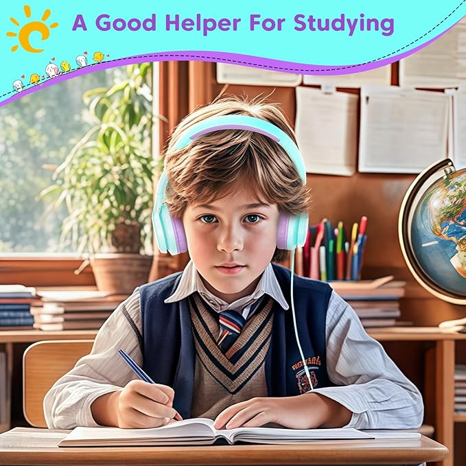 Kids Headphones with 3.5mm & USB C Wired Headphones, USB C Headphones Kids for School, Lightweight On-Ear Headphones Built-in Mic and Safe Volume Limited for Classroom/Girls/Boys/Travel/Tablets(Green)