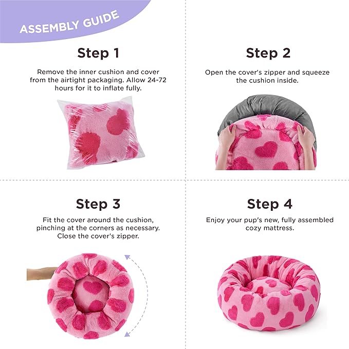 LE SURE Donut Small Dog Bed - Round Cat Beds for Indoor Cats Anti-Anxiety Calming Pet Beds, Washable Cute Modern Beds with Teddy Sherpa Plush & Anti Slip Bottom, 20 Inch, Heart Pink