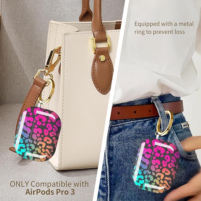 Compatible with AirPods Pro 3 Case 2025 for Women Girls – Cute Shockproof Protective Cover with Gold Round Buckle, Anti-Drop Soft Case for AirPod Pro 3rd Gen (Neon Leopard)