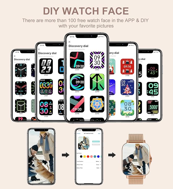 Iaret Smart Watch for Women(Call Receive/Dial), Fitness Tracker Waterproof Smartwatch for Android iOS Phones 1.7" HD Full Touch Screen Digital Watches with Heart Rate Sleep Monitor Pedometer