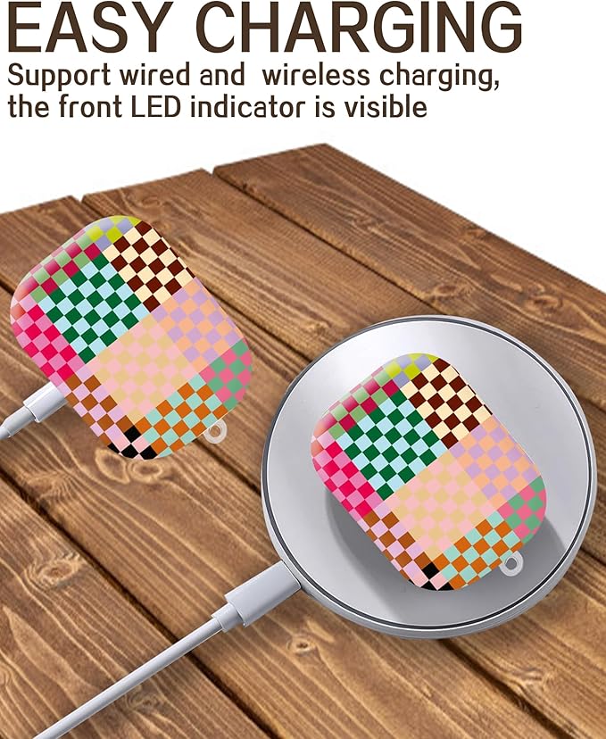 Compatible with Airpod Pro 2nd/1st Generation,360° Full Protection Cover for Girl Women,Hard Case Portable & Shockproof for Airpod Pro 2nd Charging Case 2023/2022/2019(Checkered Colorful)