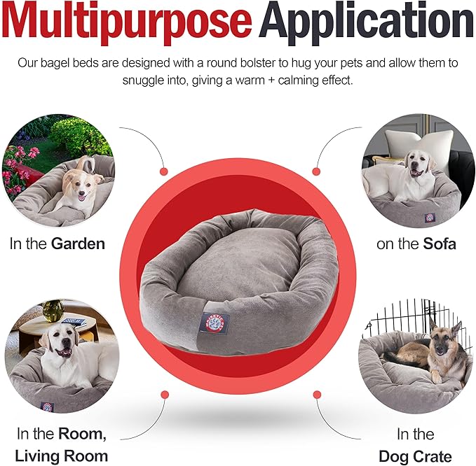 Majestic Pet 32 Inch Micro Velvet Calming Dog Bed Washable – Cozy Soft Round Dog Bed with Spine for Head Support - Fluffy Donut Puppy Mat 32x23x7 (inch) Medium - Vintage (2025)