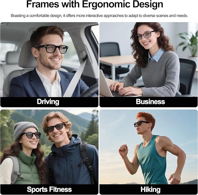 AI Smart Wireless Bluetooth Translation Glasses for Men/Women with Speakers/Bluetooth&140+ Languages Translation Sports/Travel/Drive/Busniess (C3+AI+Color Change Lenses+Black)