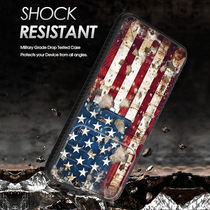 for Galaxy A17 5G Case Built in Slide Camera Lens Cover,Heavy Duty Shockproof Protection Dual Layer Case for Samsung Galaxy A17 5G 6.7" 2025,Rustic American Flag