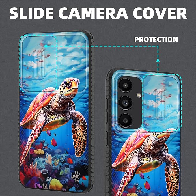 for Galaxy S26 Case Built in Slide Camera Lens Cover,Heavy Duty Shockproof Protection Dual Layer Case for Samsung Galaxy S26 6.3" 2026,Sea Turtle Swimming Underwater