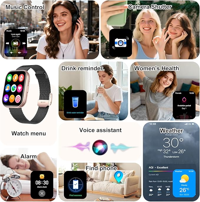 Smart Watches for Women Men, 1.75" HD Screen Smartwatch Answer/Make Call for Android iOS, Fitness Activity Tracker with Heart Rate SpO2 Sleep Monitor, 120+ Sports Modes, IP68 Waterproof (Gold Black)