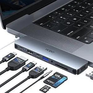 USB C Hub HDMI USB Adapter for MacBook Pro Air M3 M2 M1 2025-2018 13 14 16", MacBook Adapter Multiport 8 in 2 Mac USB C Hub with HDMI, Thunderbolt 3, 10G USB C&A Data Ports, SD TF Card Reader, Audio
