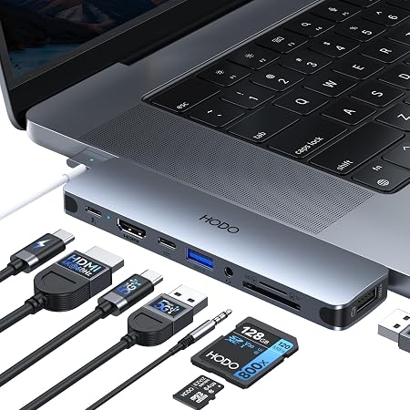 USB C Hub HDMI USB Adapter for MacBook Pro Air M3 M2 M1 2025-2018 13 14 16", MacBook Adapter Multiport 8 in 2 Mac USB C Hub with HDMI, Thunderbolt 3, 10G USB C&A Data Ports, SD TF Card Reader, Audio