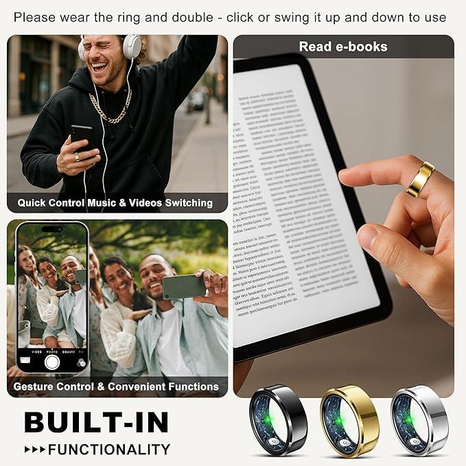 Smart Ring for Women Men, Fashion Minimalist Fitness Ring & Sleep Tracker Ring with Heart Rate, SPO₂,Blood Pressure,5ATM Waterproof Health Ring, No Subscription,Womens Gift(Gold,Size 9)