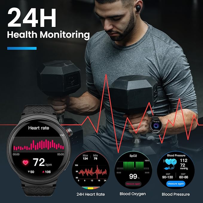 Smart Watches for Men, 1.85” Ultra Large Screen, 120 Days Battery Life, Smart Watch with Al Voice Assistant, Bluetooth Calling, Heart Rate & SpO2 Monitor, Fitness Tracker for Android iOS