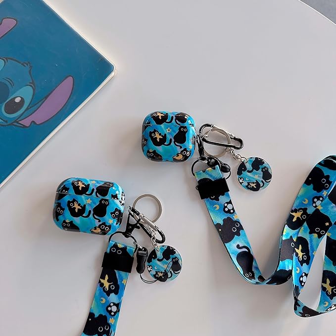Cute Cat Design Air Pod Pro 3 Generation Case（2025） with Cat Lanyard Keychain，Unique IMD Process TPU Soft Pro 3 Case