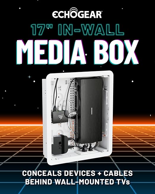 ECHOGEAR 17" in Wall TV Media Box - Recessed TV Outlet Network Enclosure - Works w/Wired & Wireless Samsung Connect Box, Apple TV, Roku, Fire TV Stick - WiFi Friendly Cable Management Fits 16" Studs