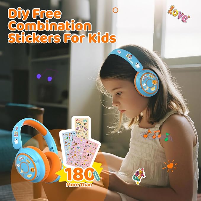 MIDOLA Kids Headphones Bluetooth 5.4 Wireless Volume Limited 85/94dB Hearing Protection Over Ear 68 Hours Playtime Foldable Lightweight Headset Built-in Mic for Toddler Child Travel School Sky Blue