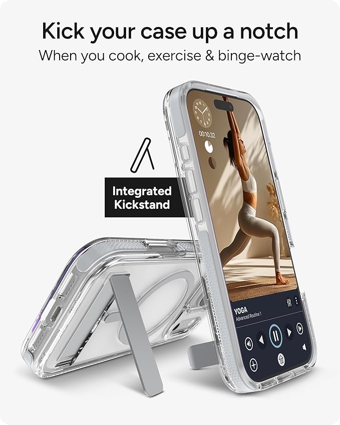 ZAGG Santa Cruz Snap Case with Kickstand for iPhone 17 Pro - Silver, Drop Protection (13ft/4m), MagSafe Charging Compatible, ClearGuard Anti-Yellowing Technology, Scratch Resistant Phone Case